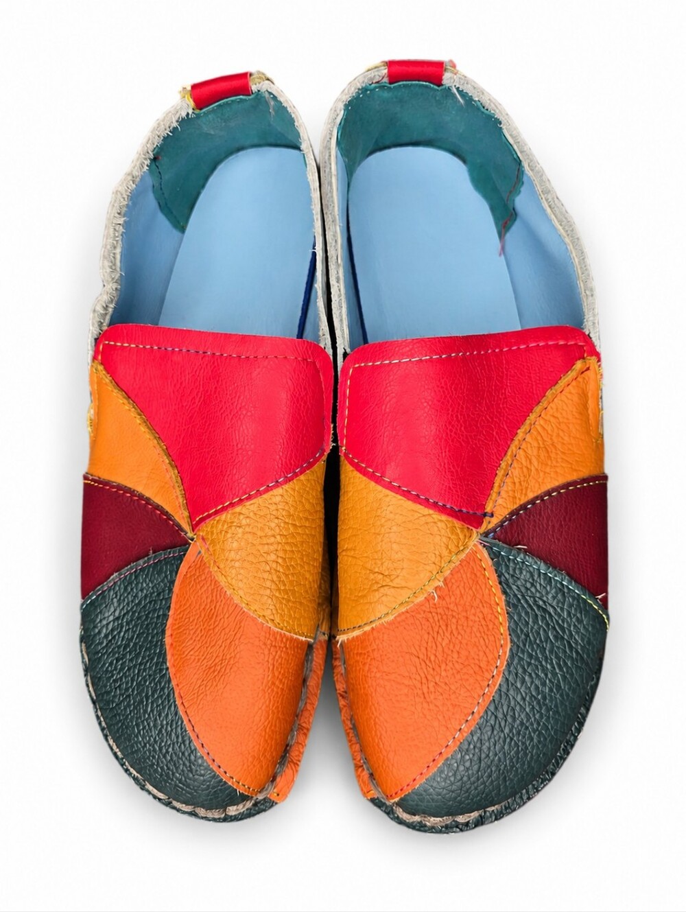 Socofy Colorblock Leather Slip-On Shoes in Red, Orange, Yellow, Teal Size 38